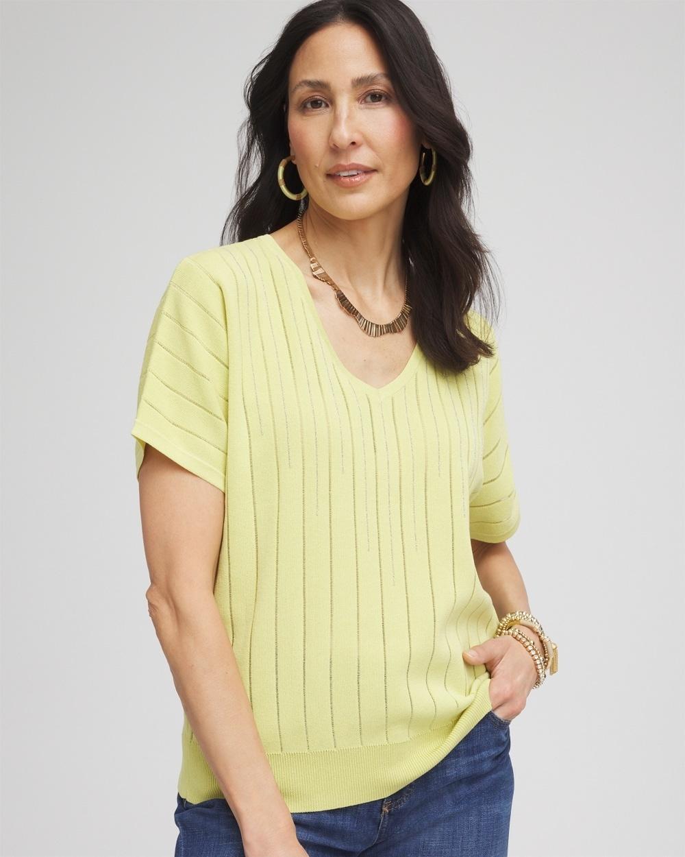 Caviar-Embellished V-Neck Pullover Sweater Product Image