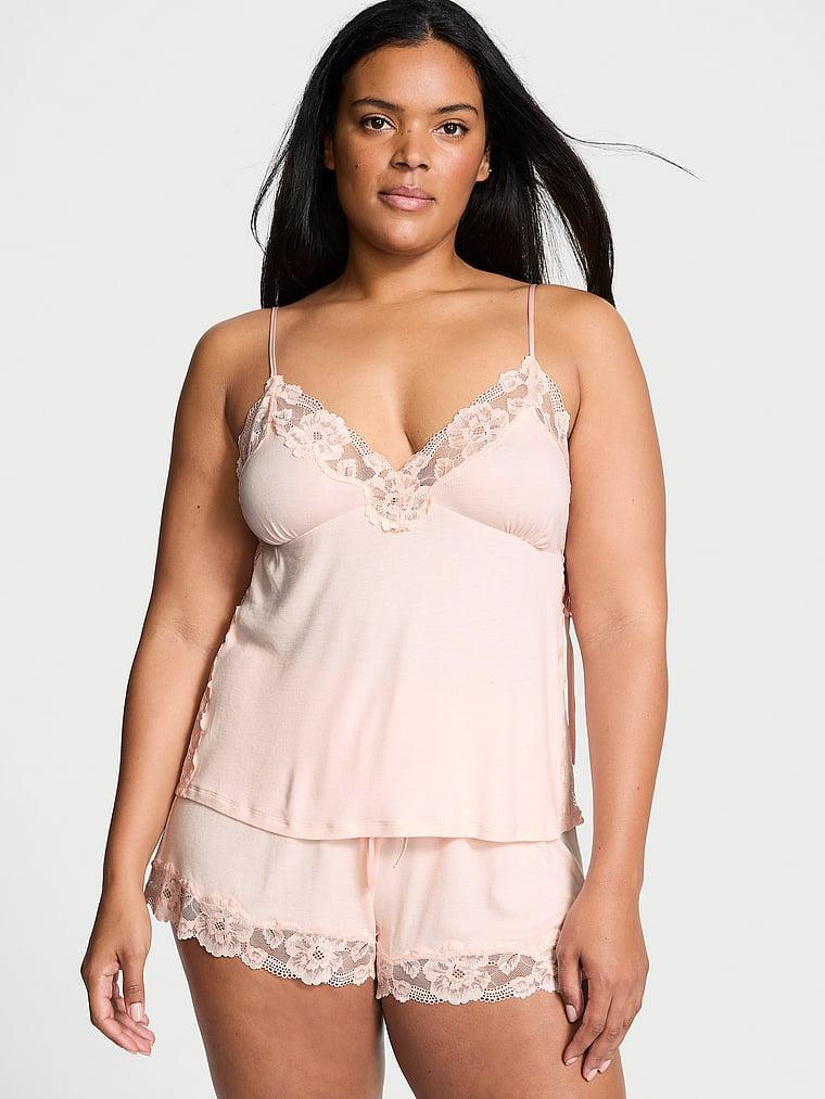 Ribbed Modal Velvet-Trim Cami Shorts Set Product Image