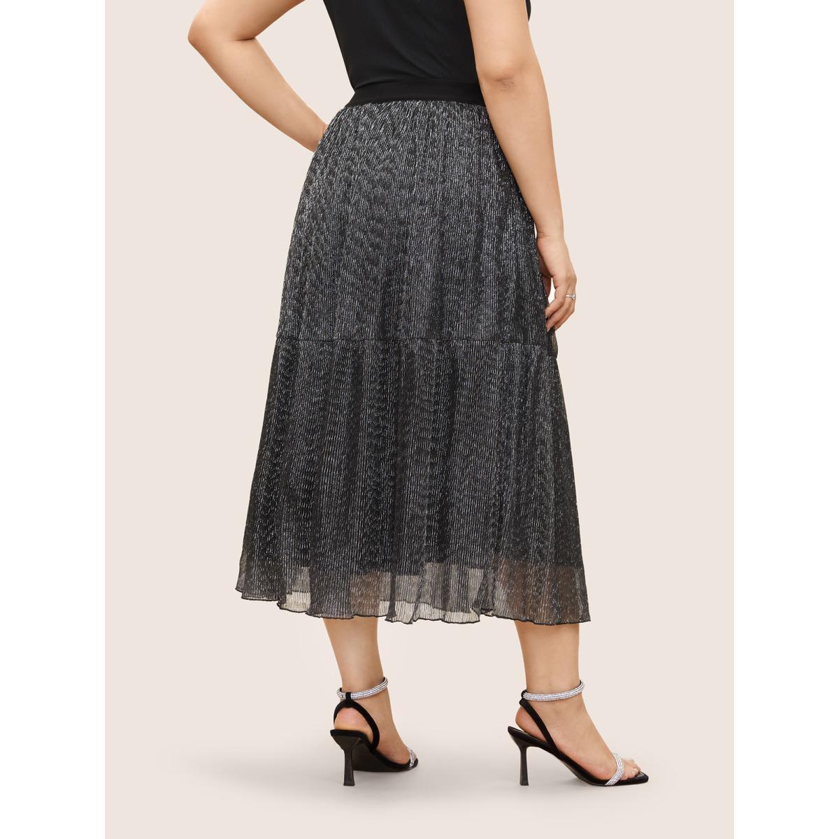 Plus Size Glitter Mesh Patchwork Texture Pocket Skirt Women Black Cocktail Non No stretch Slanted pocket Party Skirts BloomChic 18-20/2X Product Image