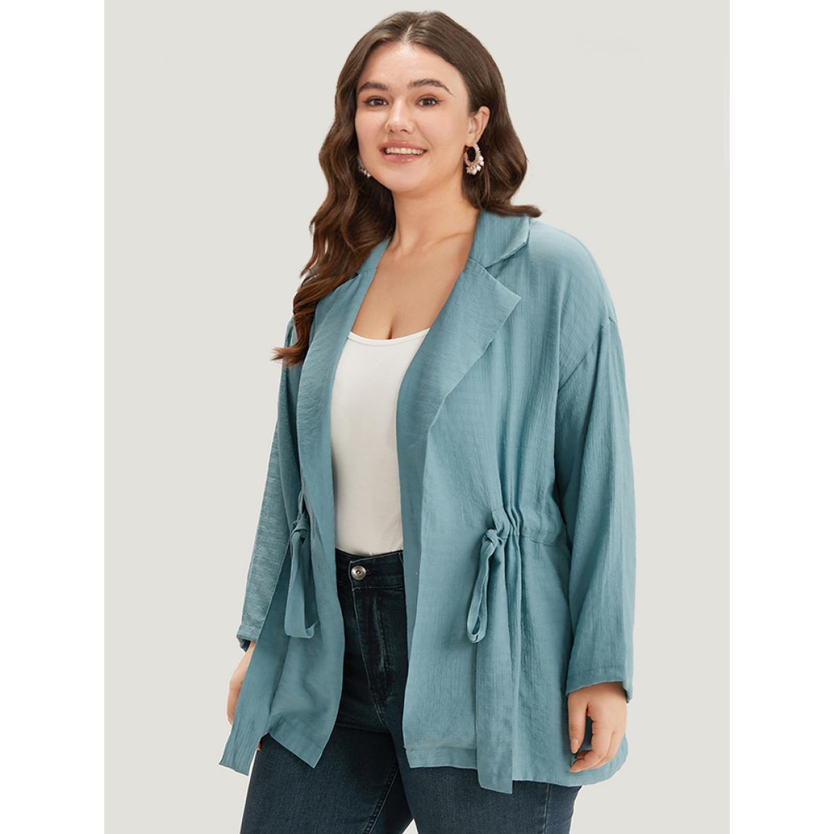 Plus Size Plain Suit Collar Drawstring Ties Kimono Women Cerulean At the Office Drawstring Belt Work Kimonos BloomChic 12/L Product Image