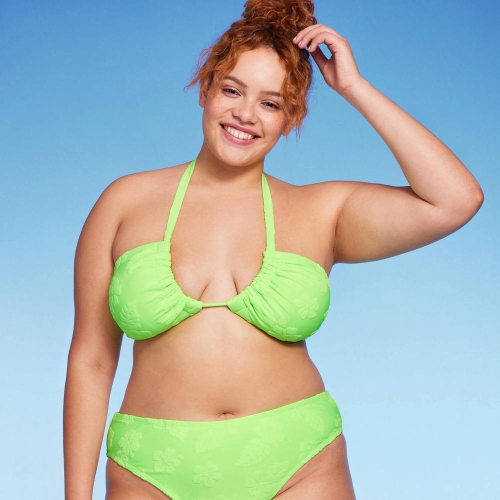Women's Terry Textured U-Neck Multi-Way Bralette Bikini Top - Wild Fable™ Tropical Green 1X Product Image