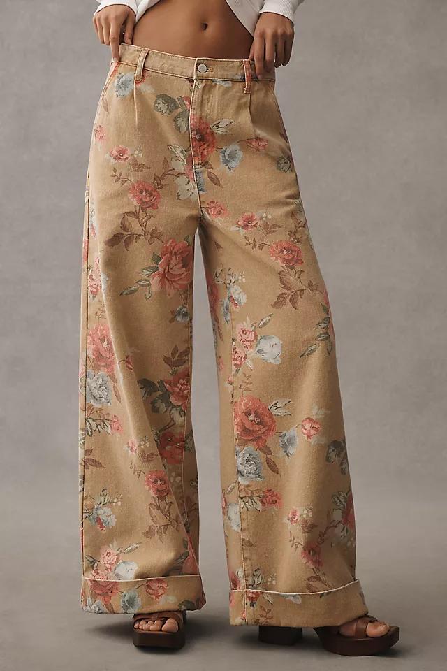 The Leon Double Hem High-Rise Wide-Leg Cuffed Jeans by Pilcro: Floral Edition Product Image
