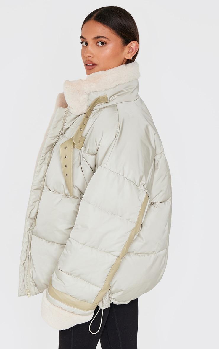 Sage Khaki Buckle Trim Detail Puffer Jacket Product Image