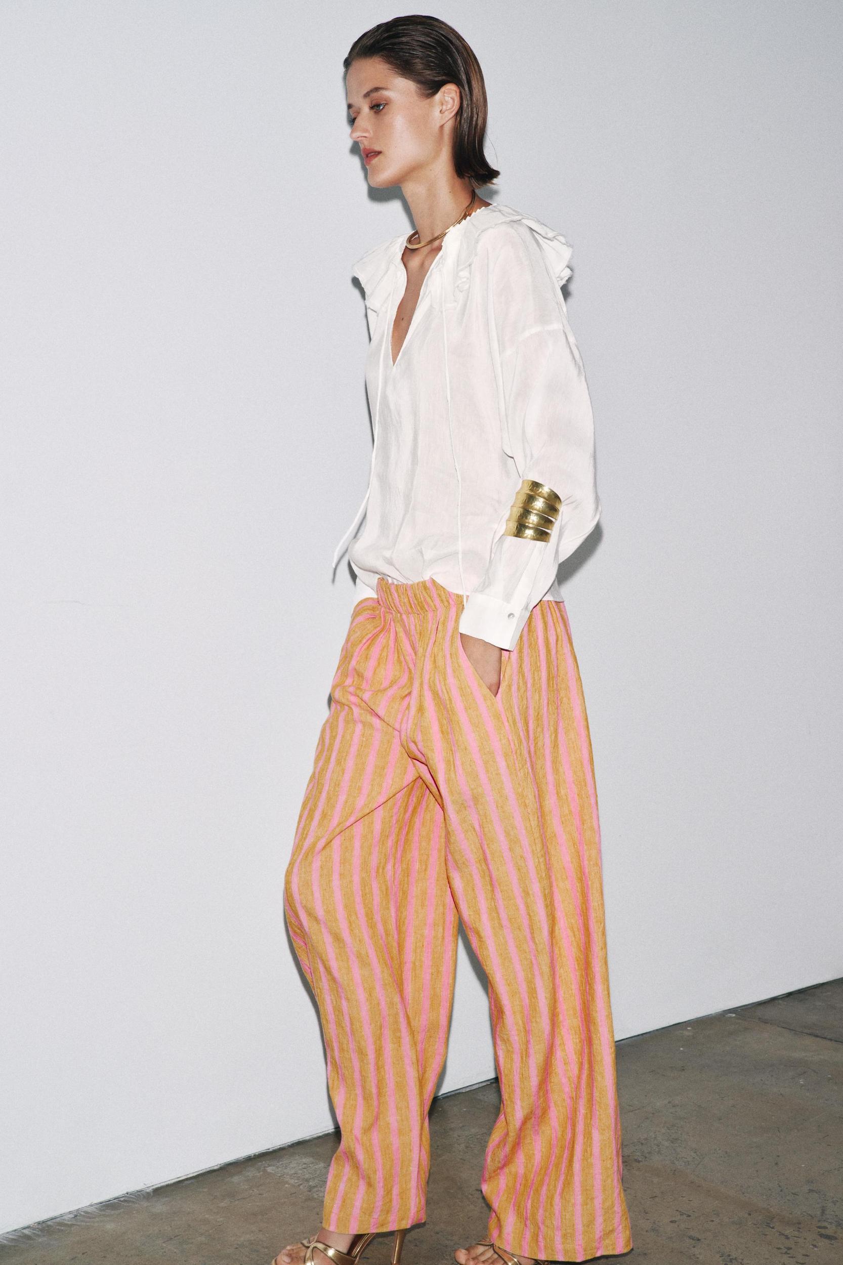 STRIPED LINEN BLEND PANTS ZW COLLECTION Product Image