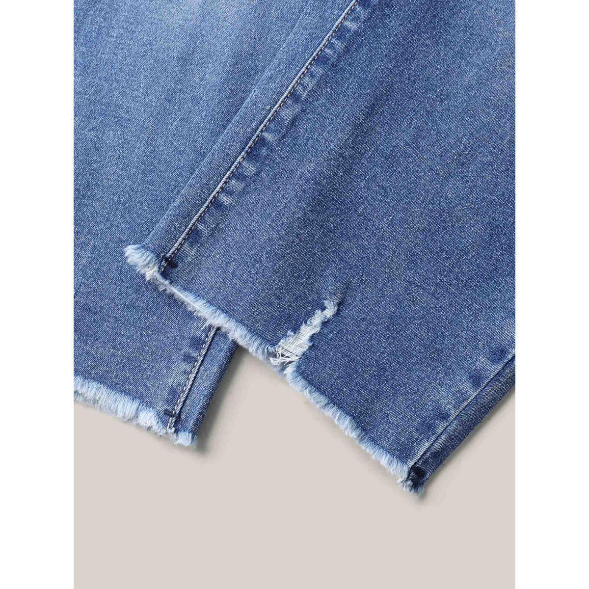 Plus Size No-Gap Waist Stretchy Faded Jeans Women Midblue Casual High stretch Slanted pocket Jeans BloomChic 10/M Product Image