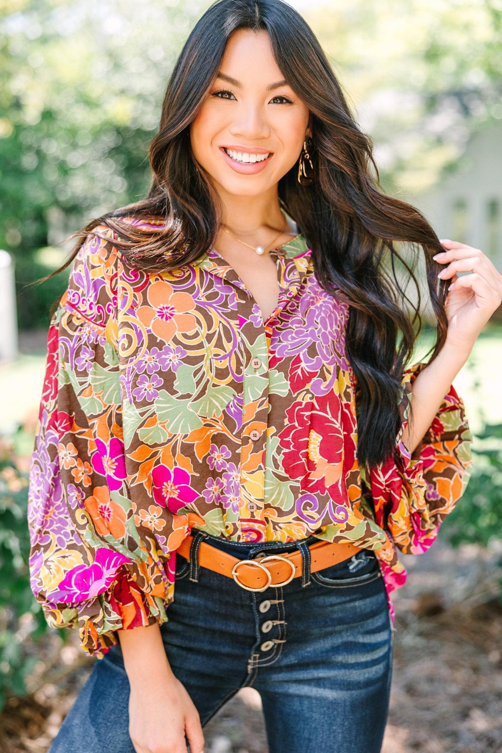 Fate: The More You Love Brown Floral Blouse Female Product Image