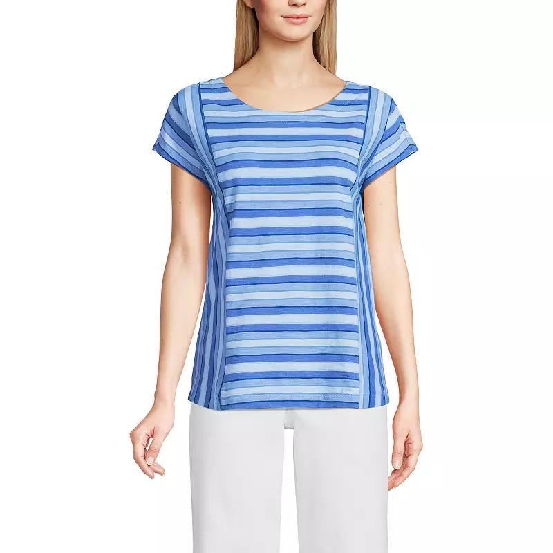 Women's Lands' End Slub Tee, Size: Small, Grey Team Stripe Product Image