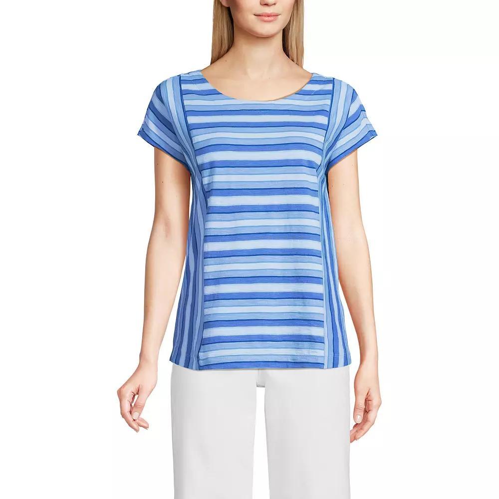 Women's Lands' End Slub Tee, Size: Small, Grey Team Stripe Product Image