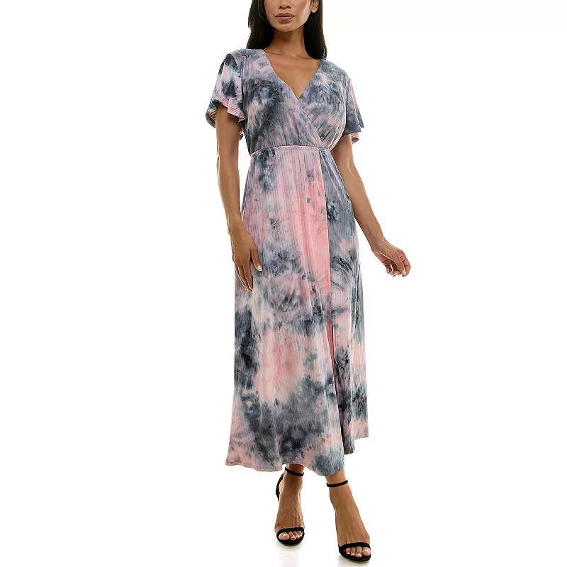 Women's Nina Leonard Flutter Sleeve Maxi Dress, Size: Small, Grey Black Product Image