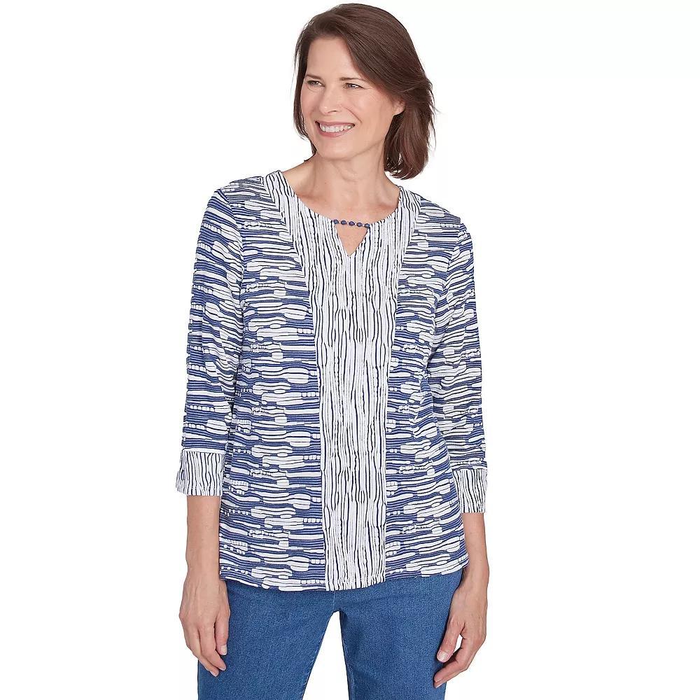 Women's Alfred Dunner Split Neck Spliced Texture Top, Size: Medium, Blue Product Image