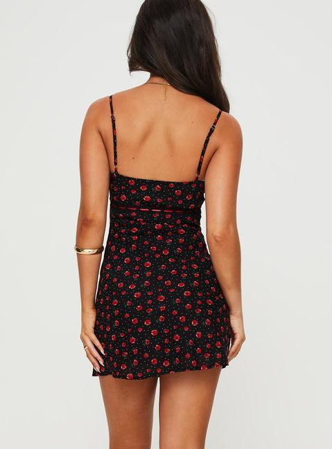 Karena Mini Dress Black / Red Floral Product Image