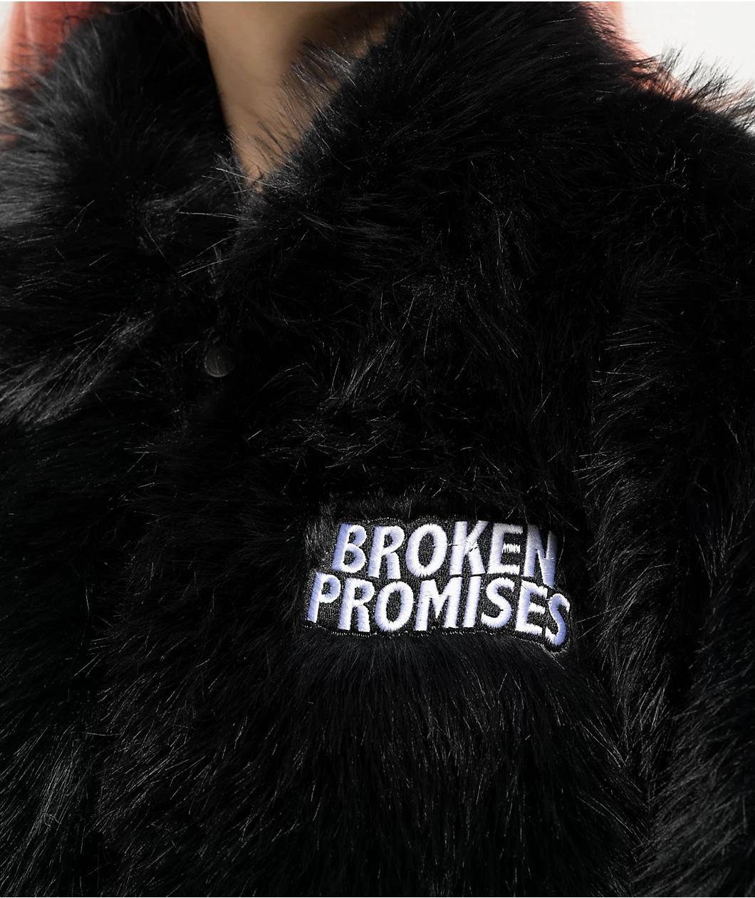 Broken Promises Graveyard Black Faux Fur Zip Jacket Product Image