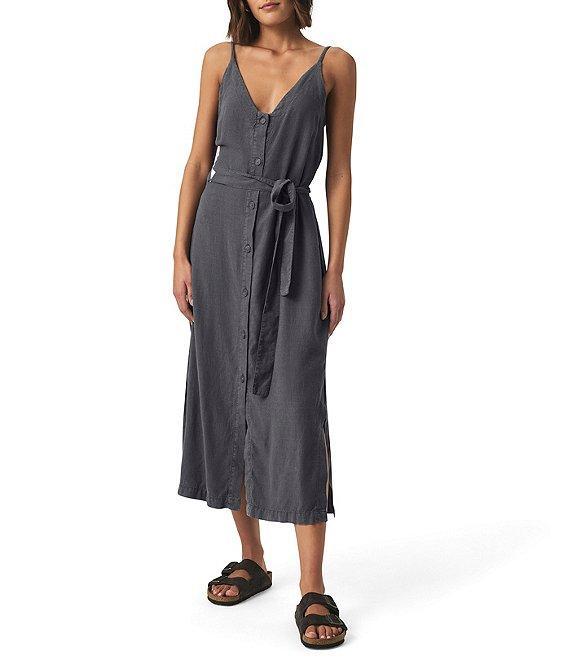 Splendid Amanda Linen Blend Knit V-Neck Sleeveless Belted A-Line Midi Dress Product Image