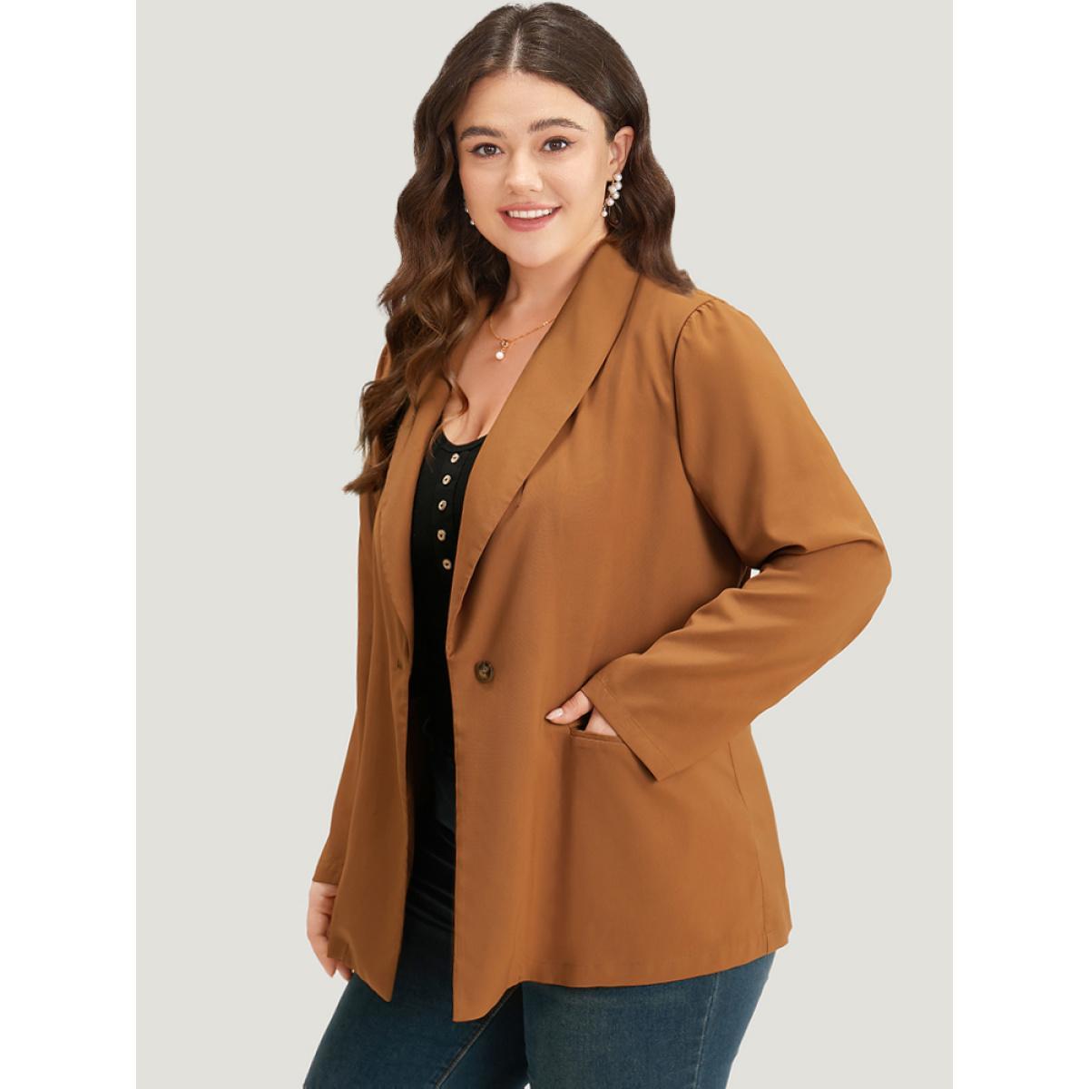 Plus Size Halloween Plain Lapel Collar Patched Pocket Blazer Bronze Women Dailywear Plain Plain Sleeve Long Sleeve Lapel Collar 22-24/3X Pocket Casual Blazers BloomChic Product Image