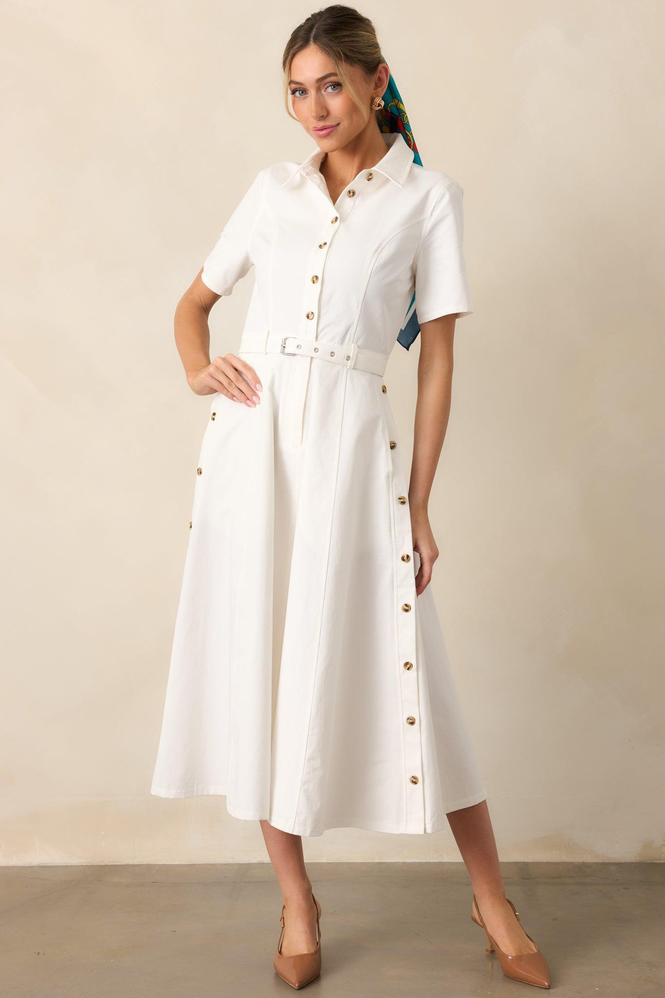 Making It Right White Cotton Belted Maxi Dress Product Image