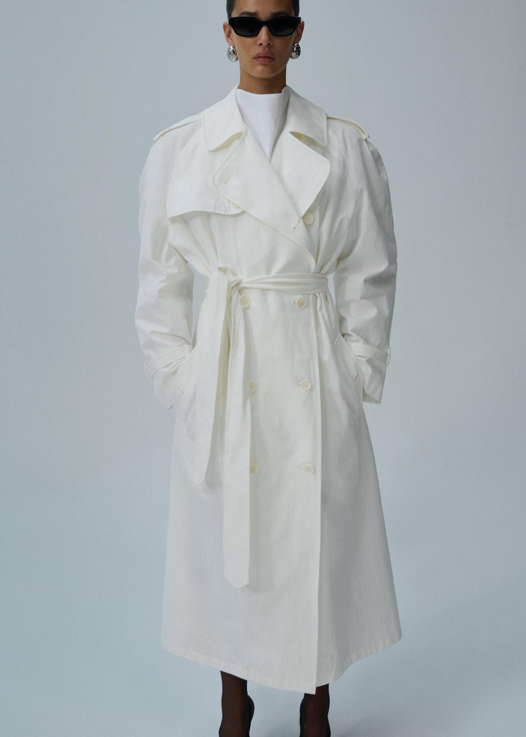 Mid-length cotton trench coat in white Product Image