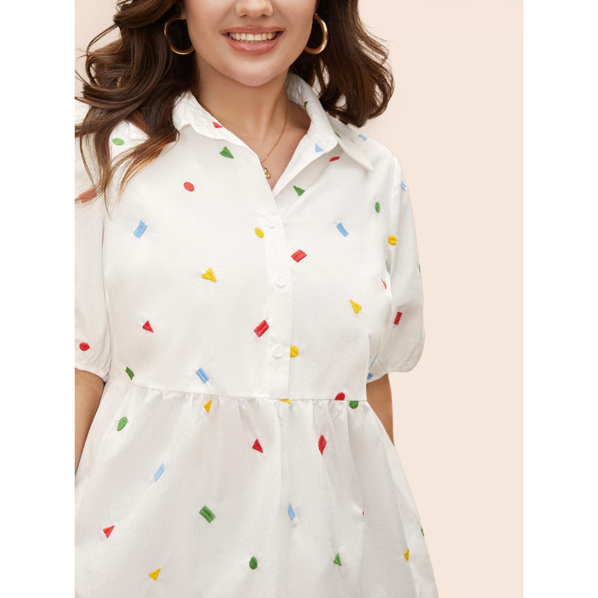 Plus Size Multicolor Cotton Geometric Embroidery Tunic Blouse Women Casual Short sleeve Shirt collar Everyday Blouses BloomChic 10/M Product Image