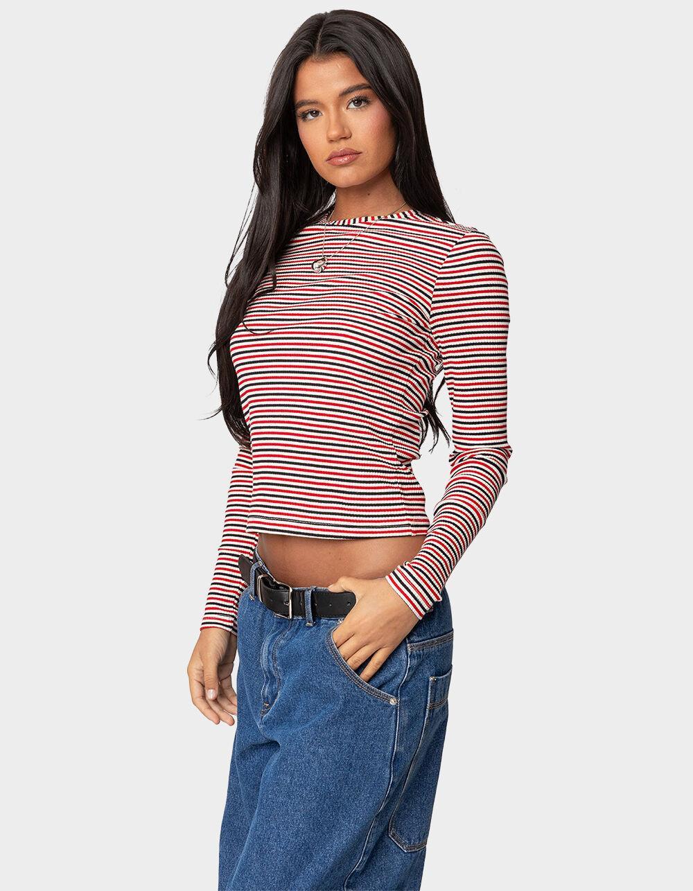 EDIKTED Corina Ribbed Stripey Long Sleeve Tee Product Image