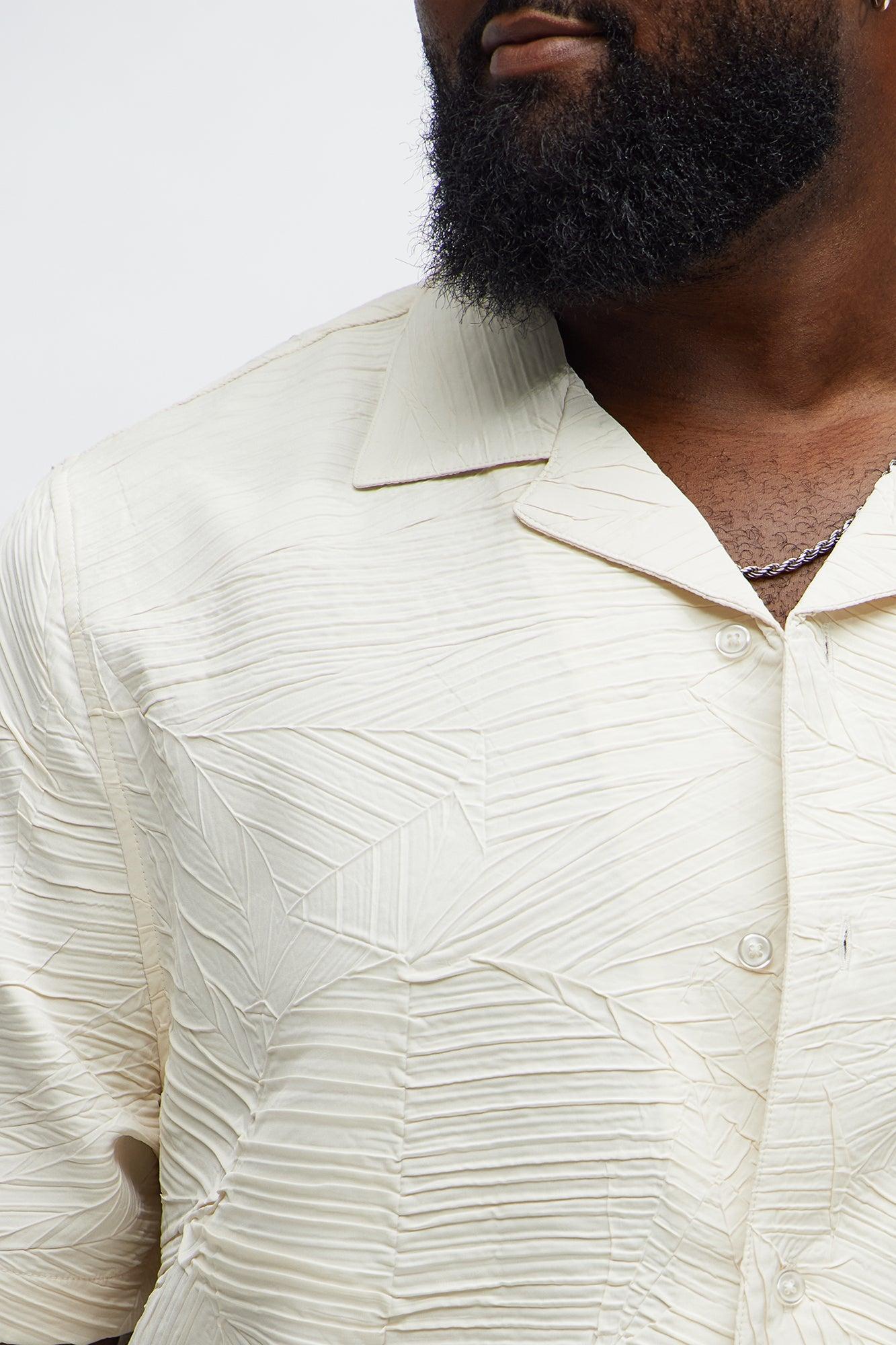 Ponce Textured Cuban Collar Button Up Shirt - Cream Male Product Image