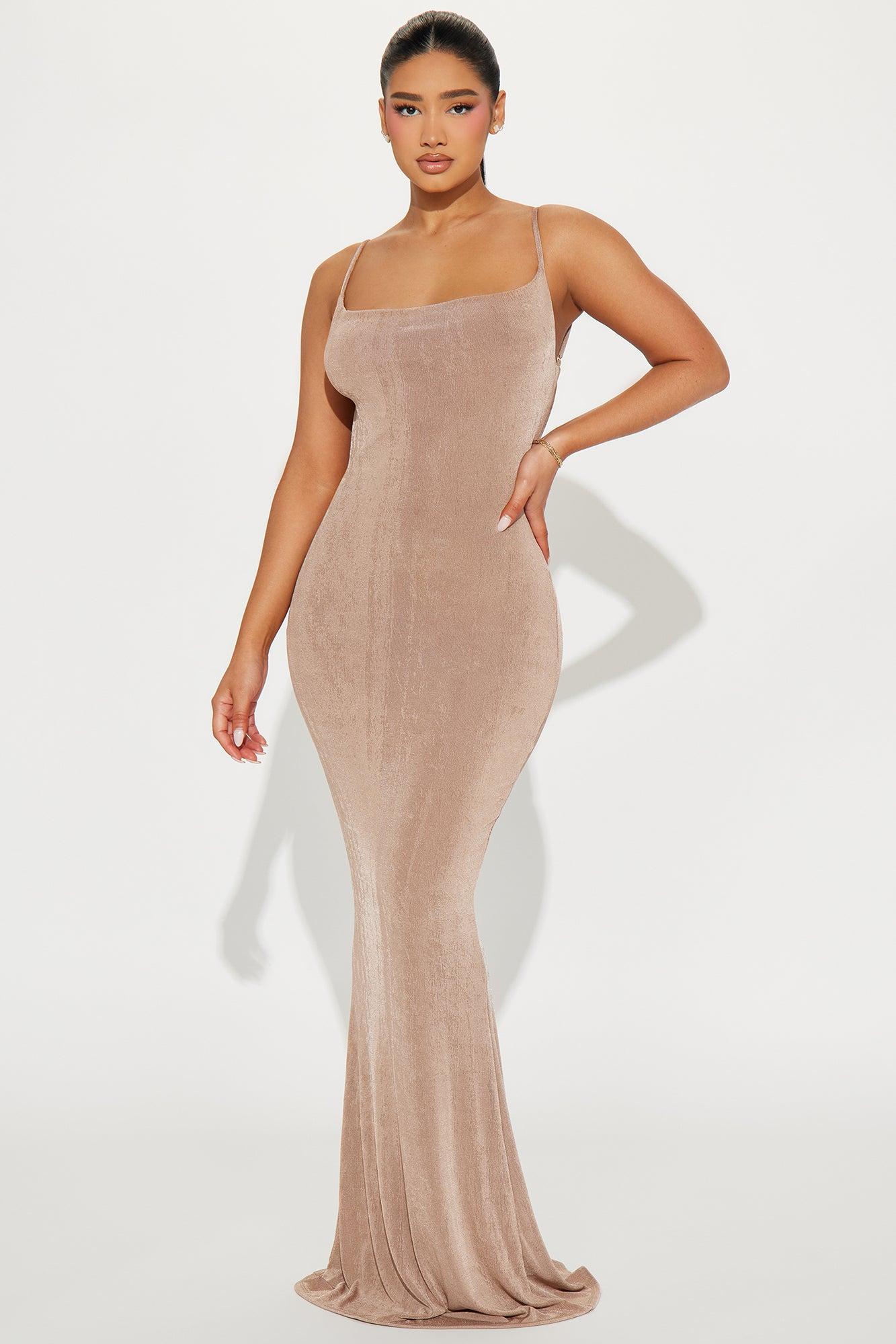 Hailey Slinky Maxi Dress - Taupe Product Image