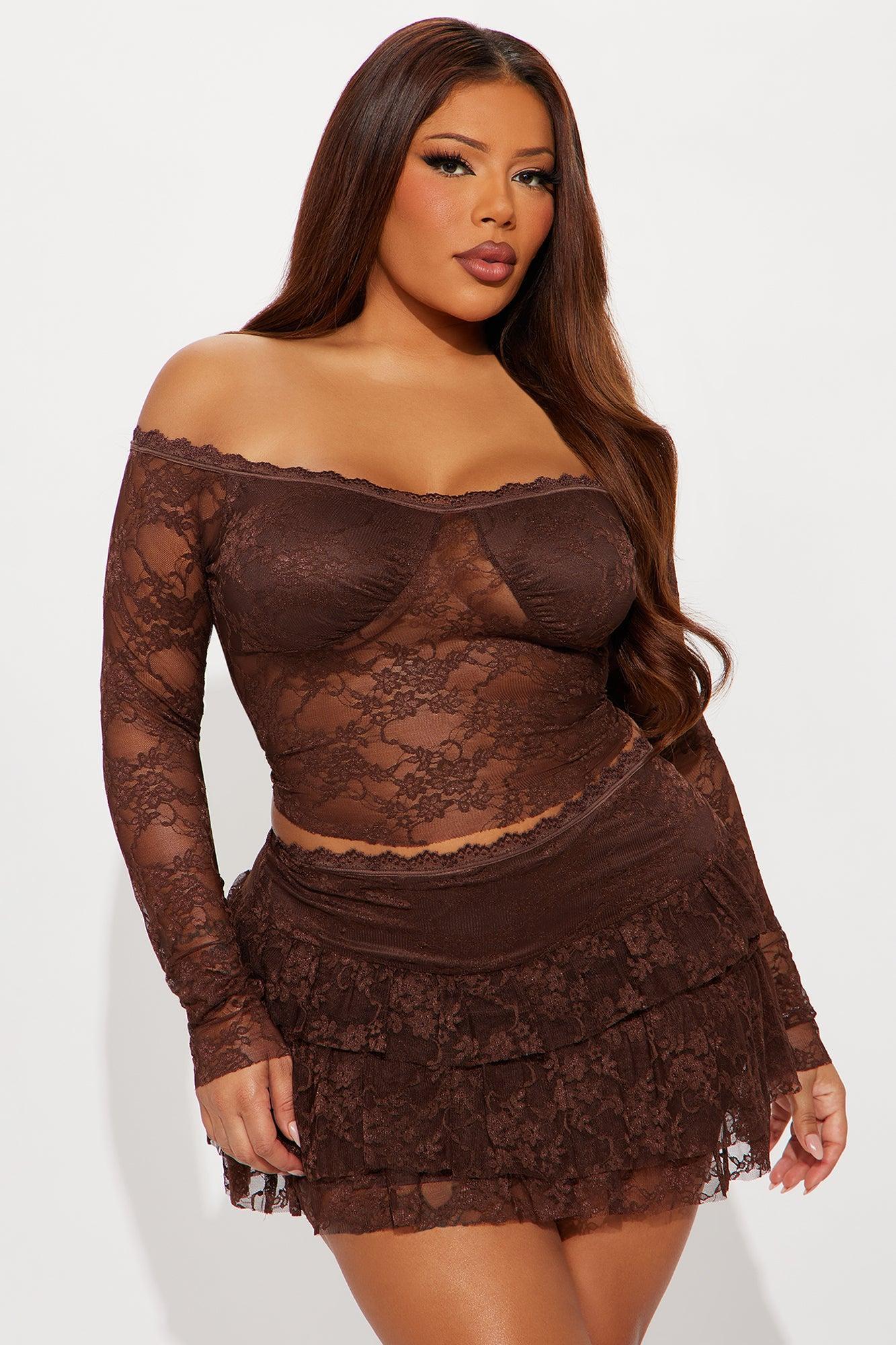 Adryana Ruffled Lace Skirt Set - Chocolate Product Image