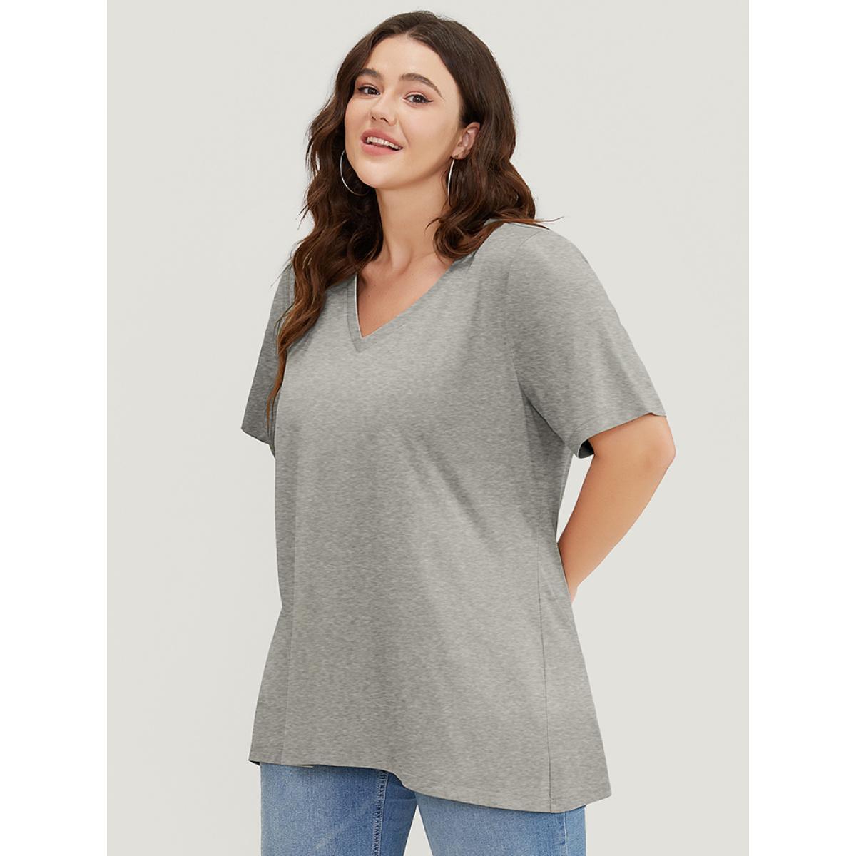 Plus Size UltraCool Solid V Neck T-shirt Gray Women Basics Plain V-neck Dailywear T-shirts BloomChic 12/L Product Image