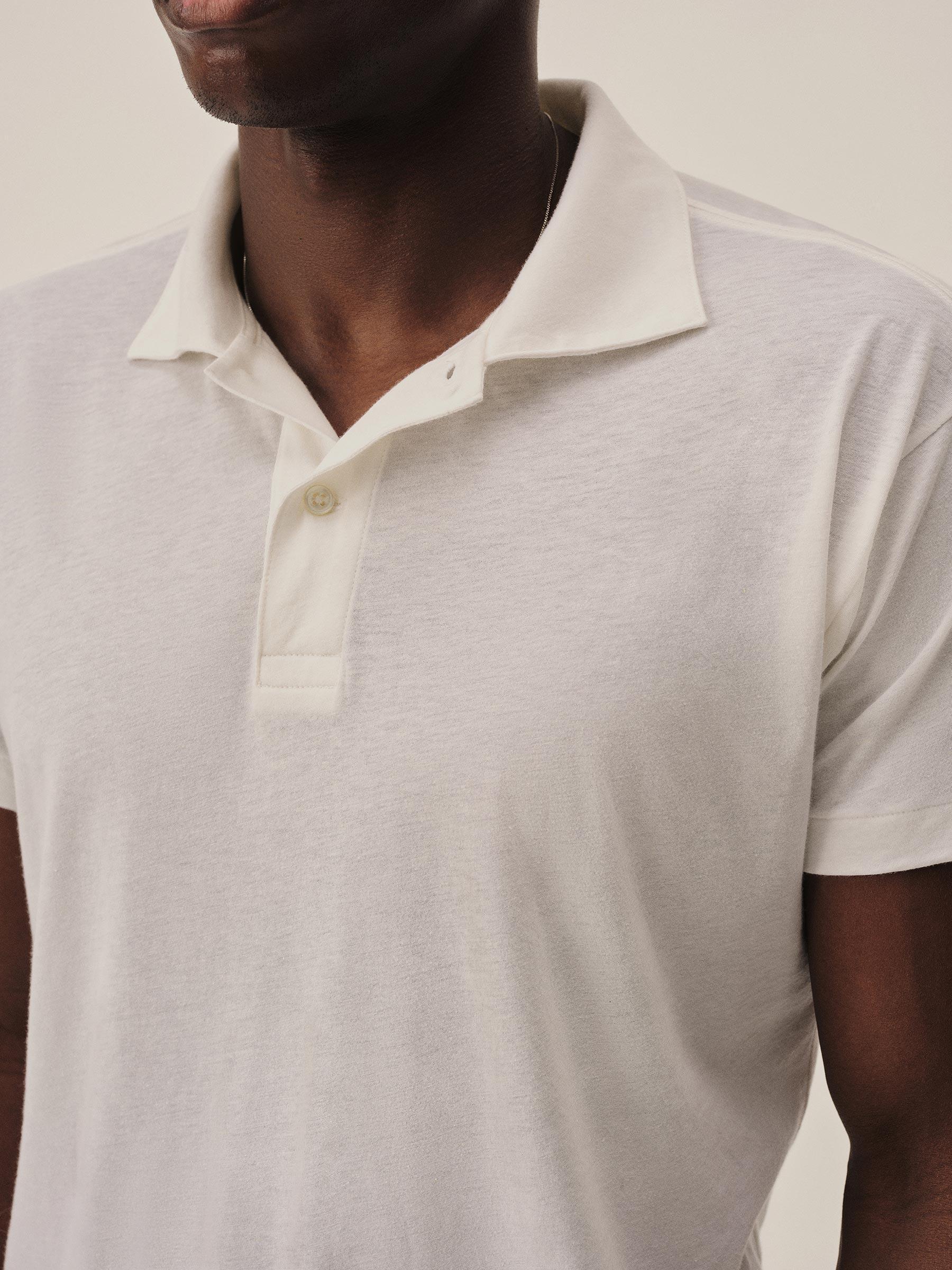 White Japanese De-Luxe Cotton Linen Knit S/S Polo Product Image