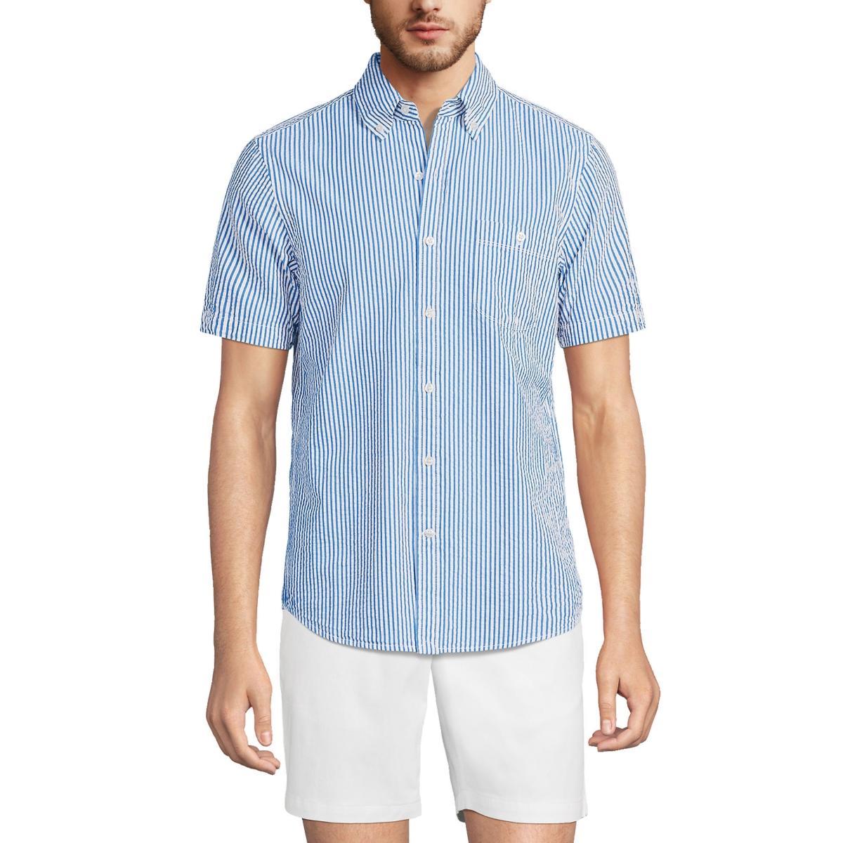 Men's Lands' End Button-Down Seersucker Shirt, Size: Small, White Product Image
