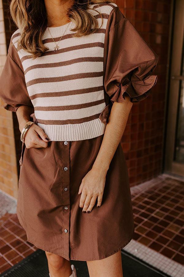 Sweet As Can Be Stripe Mini Dress in Mocha Product Image