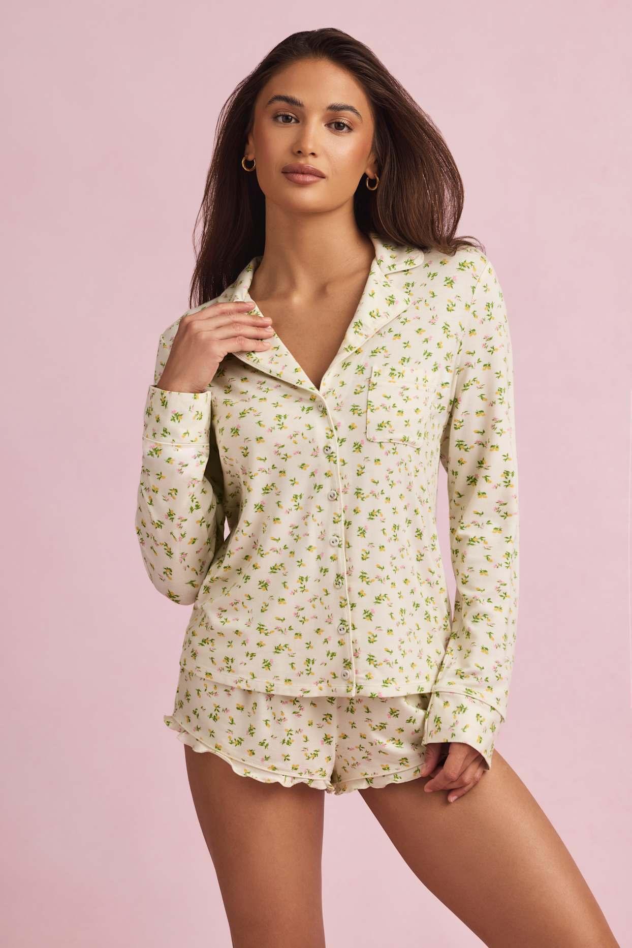 Modal Long-Sleeve Pyjama Top in Lemon Print Product Image