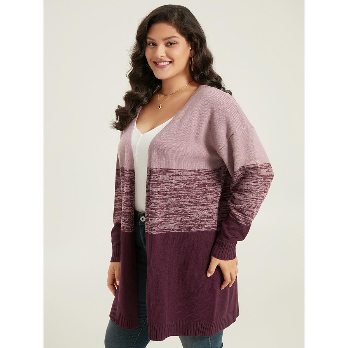 Plus Size Anti-Pilling Contrast Heather Open Front Cardigan Burgundy Women Casual Loose Long Sleeve Dailywear Cardigans BloomChic 14-16/1X Product Image