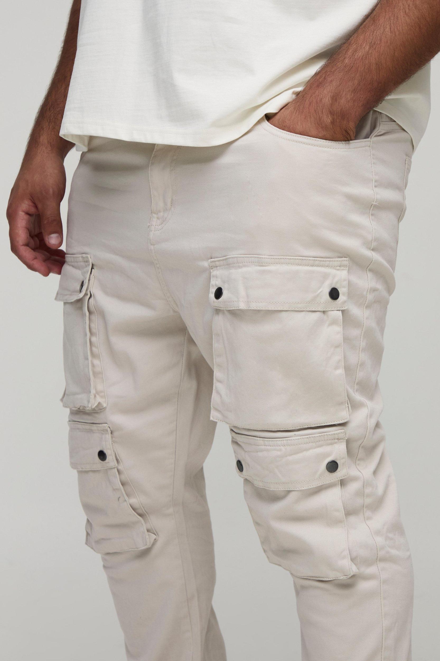 Plus Fixed Waist Multi Cargo Skinny Cargo Trousers | boohooMAN USA Product Image