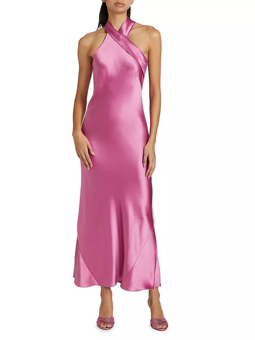 Womens Pandora Satin Halterneck Midi-Dress Product Image
