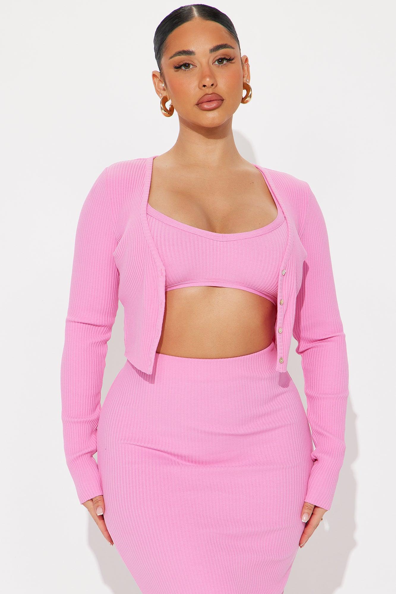Rachel Ribbed 3 Piece Set - Hot Pink Product Image