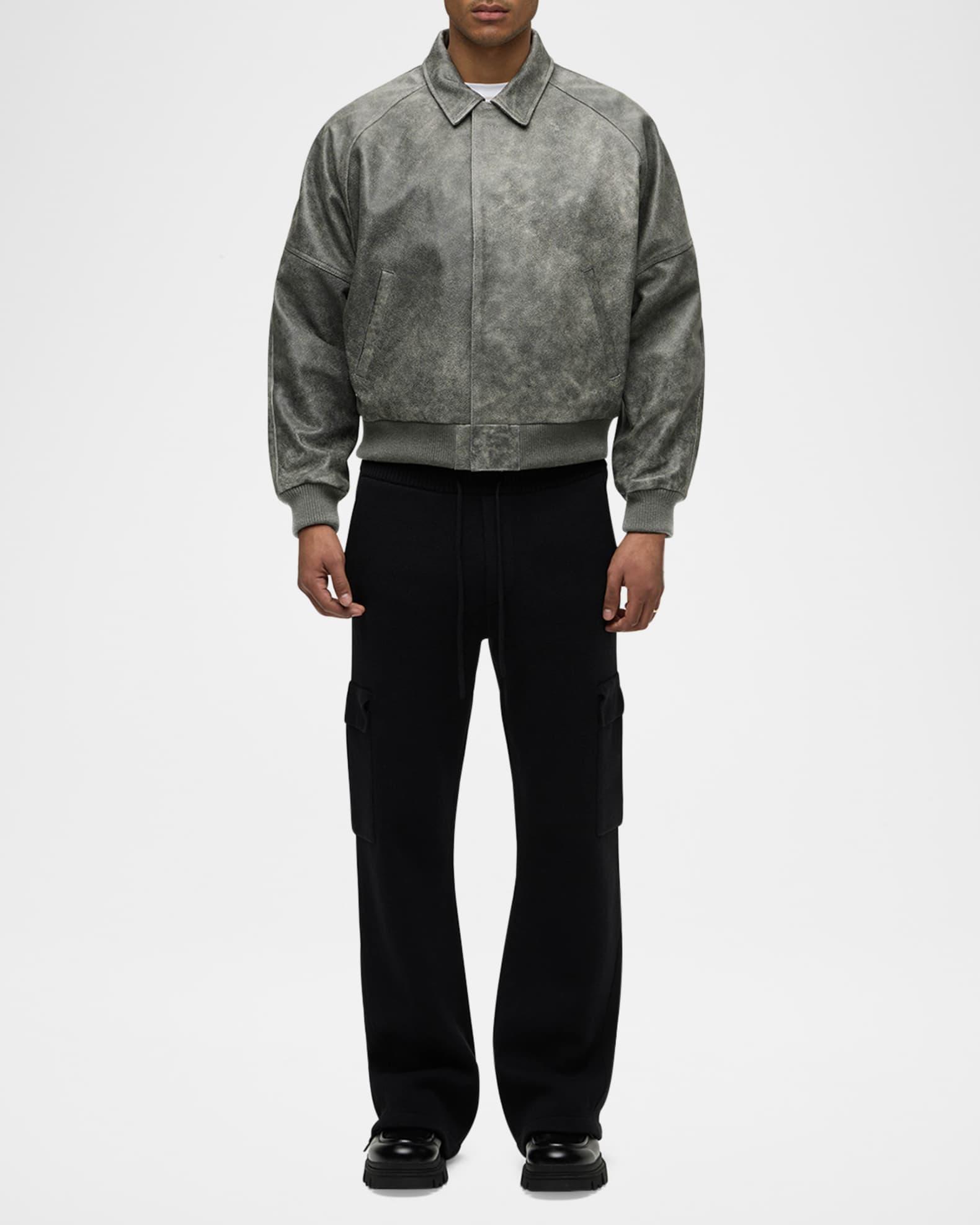 Men's Leather Bomber Jacket Product Image