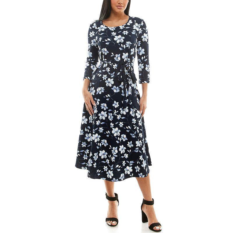 Women's Nina Leonard Sylvia Print Midi Dress, Size: Small, Blue Artic Team Product Image
