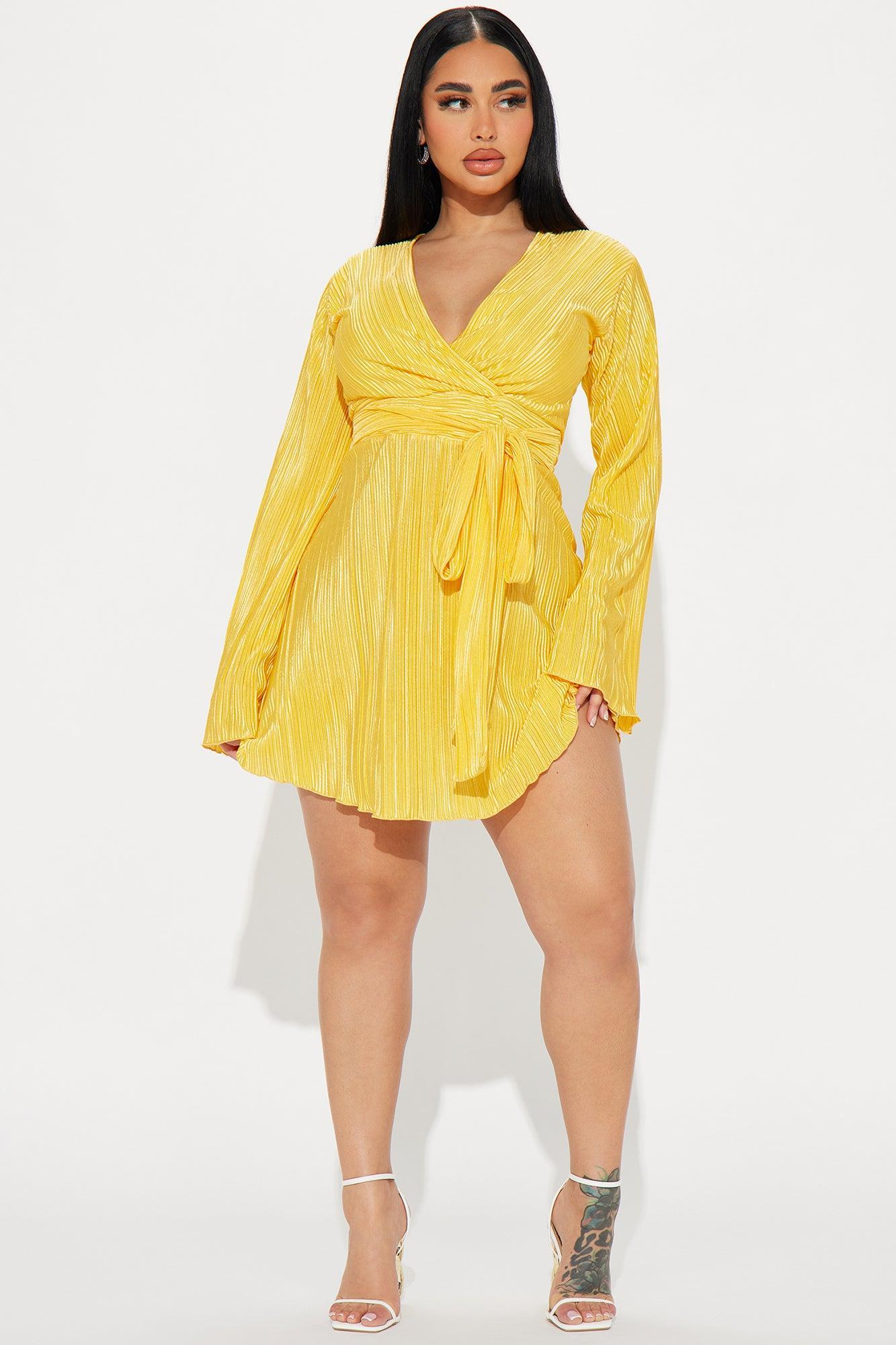 Ciara Plisse Mini Dress - Yellow Product Image