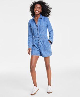 On 34th Womens Denim Long-Sleeve Utility Romper, Created for Macys Product Image