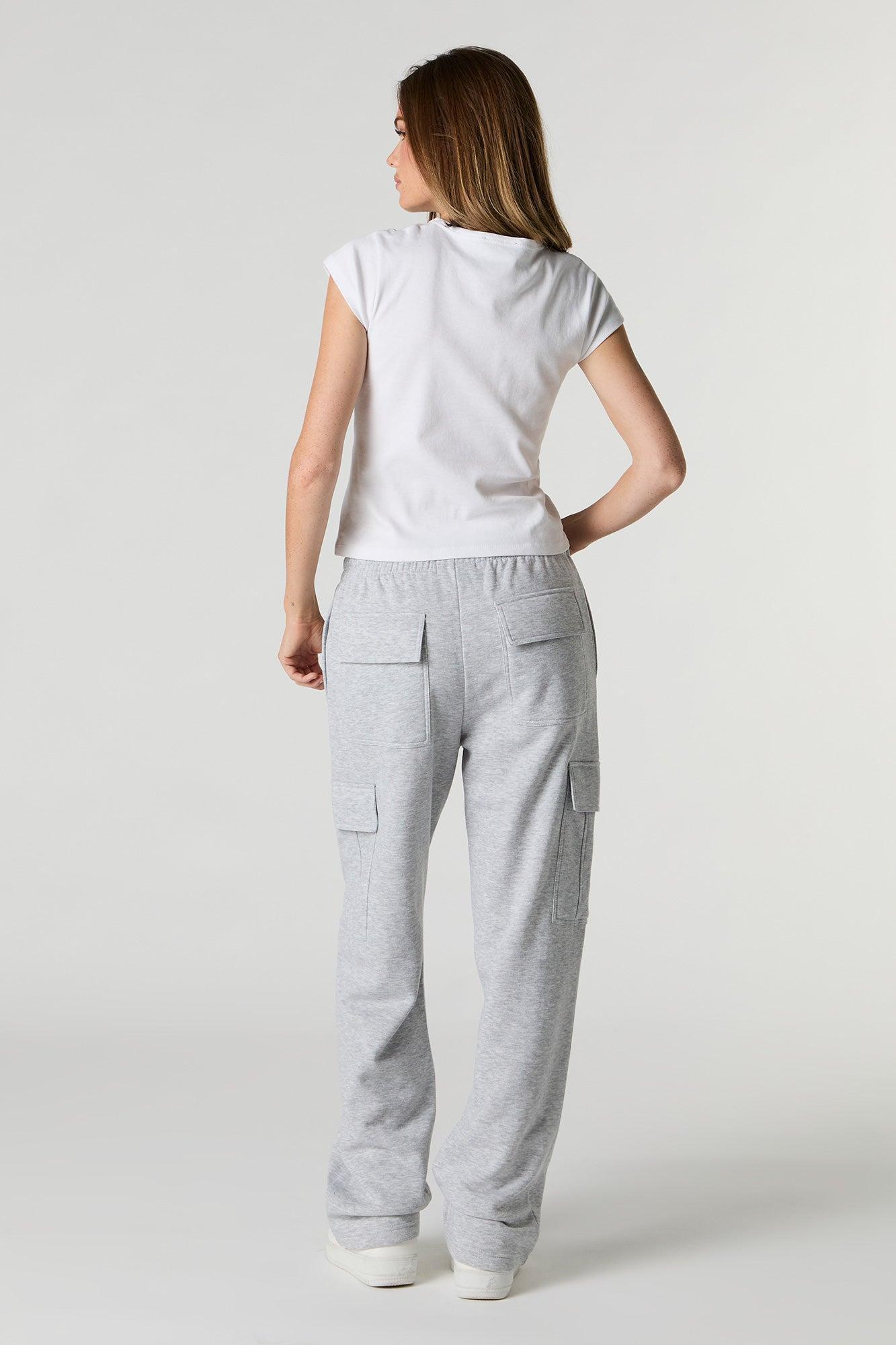 Solid Fleece Wide Leg Cargo Sweatpant Female Product Image