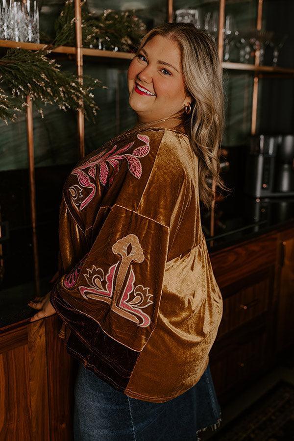 Feeling Boho Embroidered Velvet Top in Mustard Curves Product Image