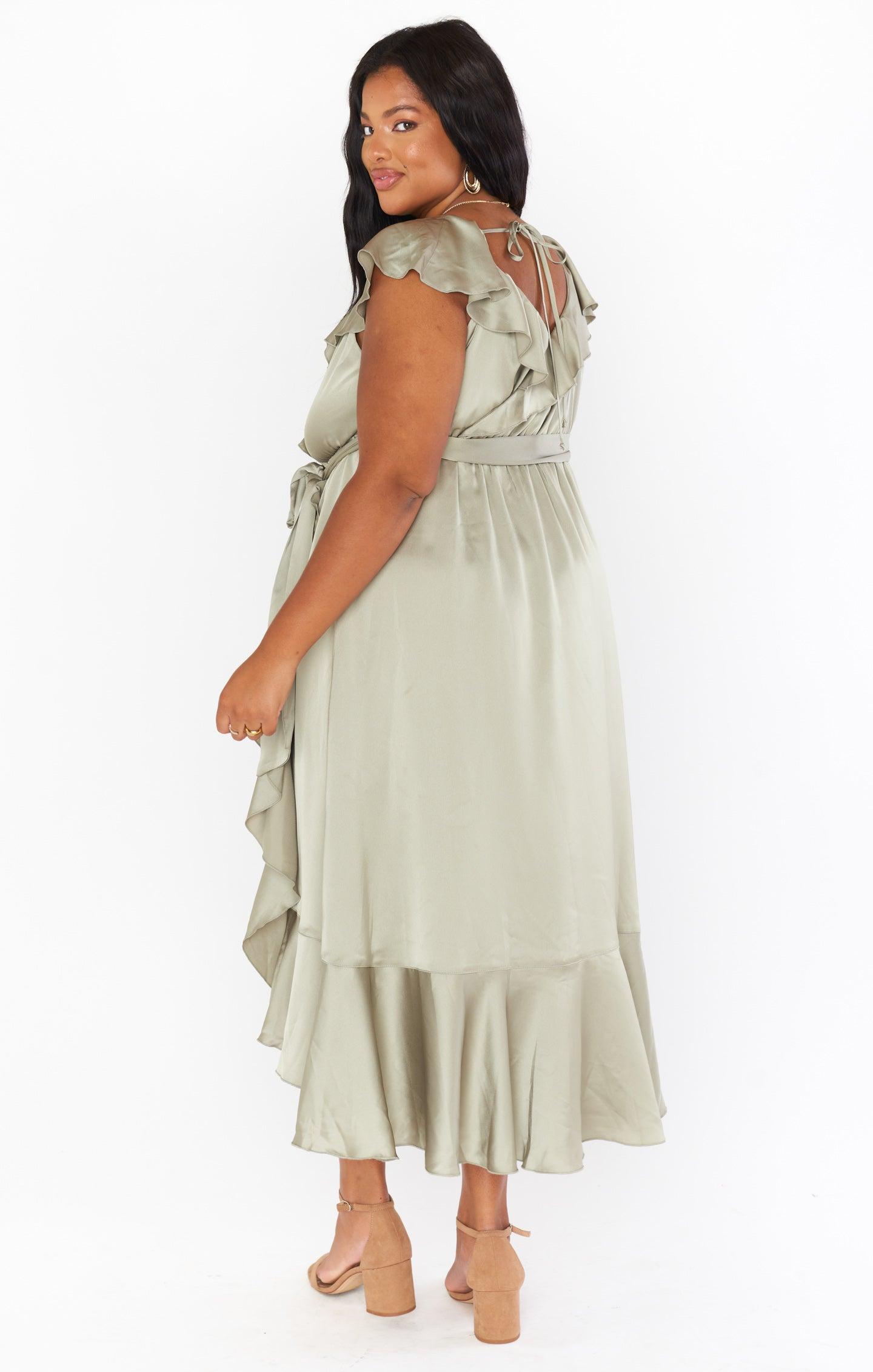Samantha Ruffle Wrap Dress ~ Rose Gold Luxe Satin Product Image