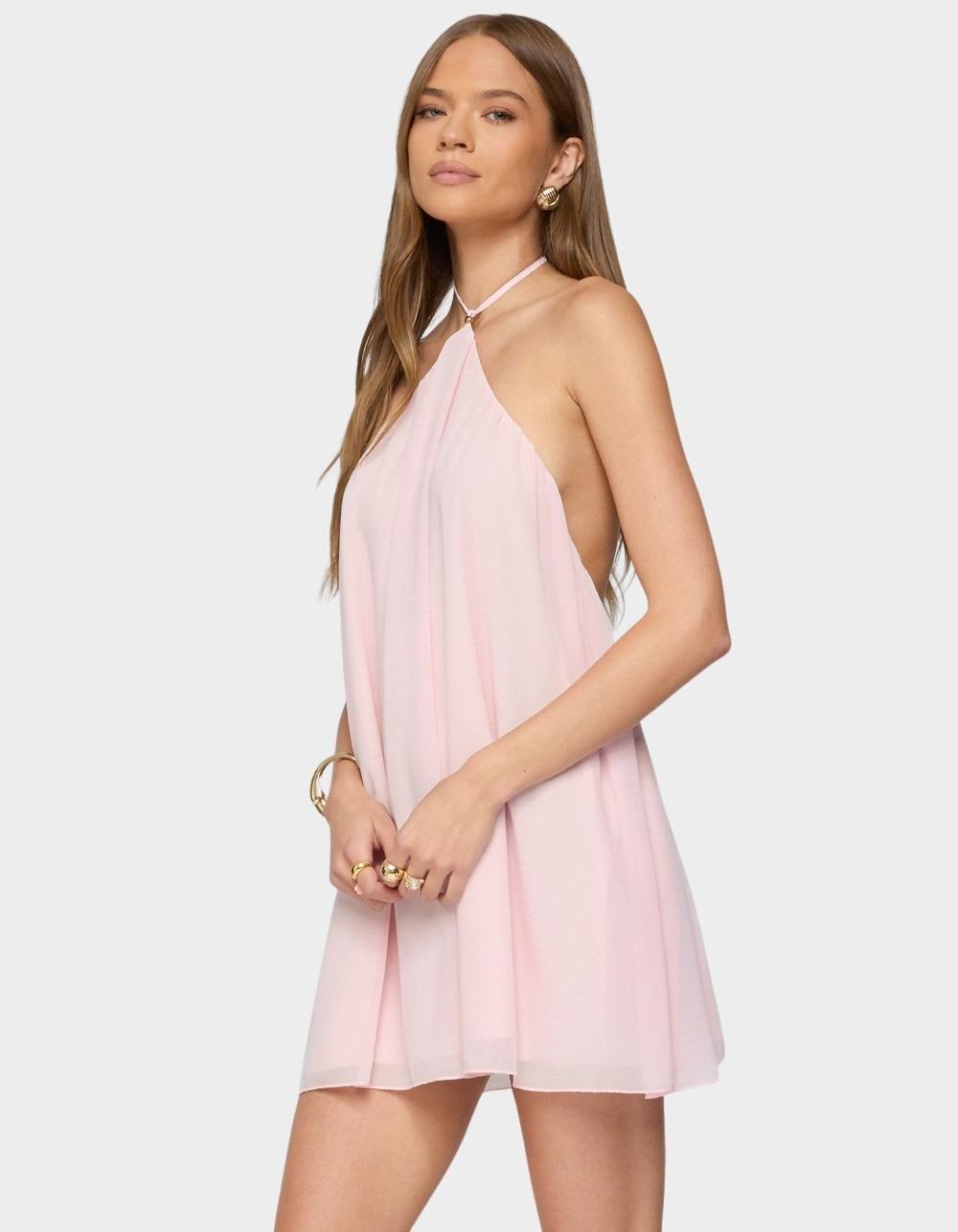 EDIKTED Emeline Backless Halter Mini Dress - LIGHT PINK Product Image