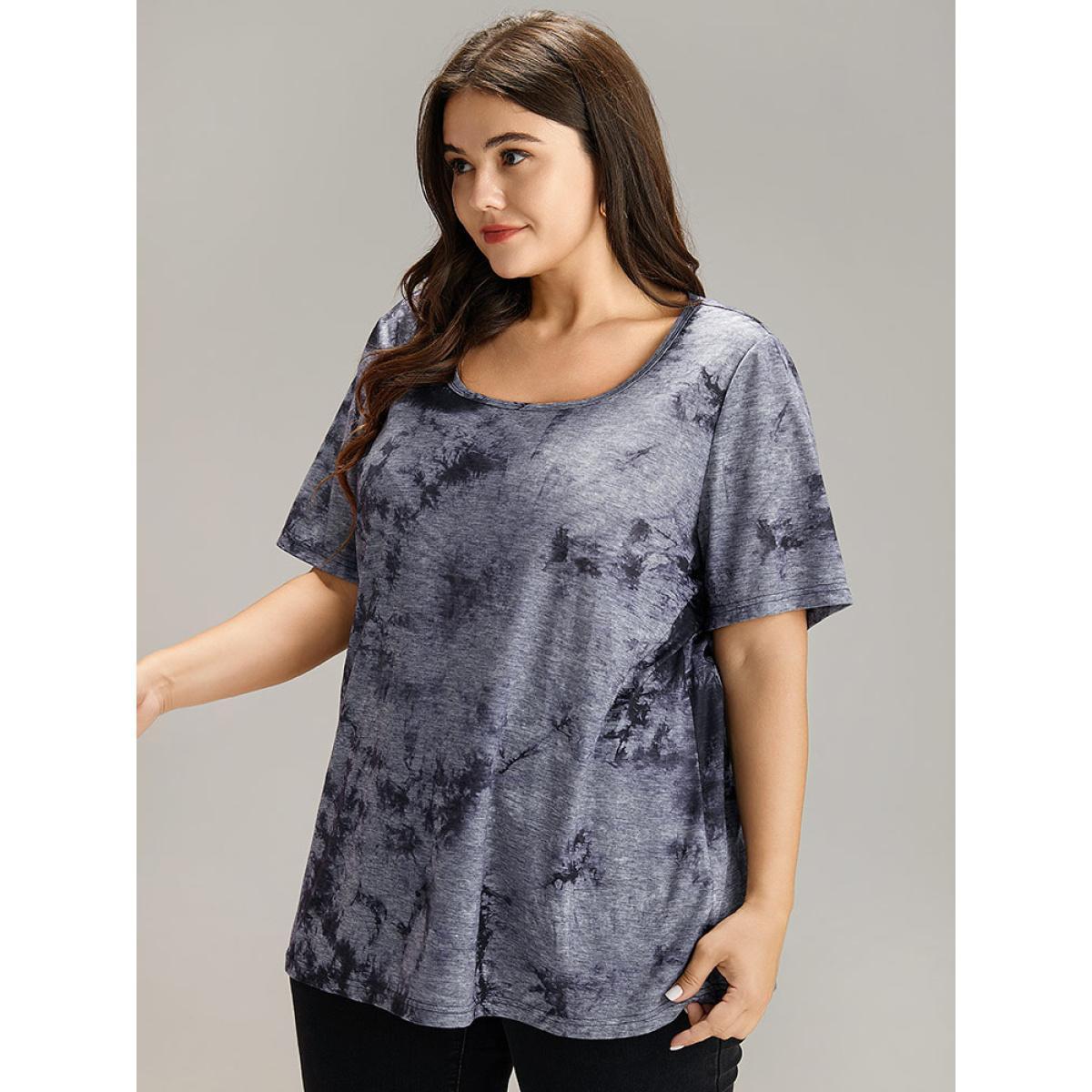 Plus Size Tie Dye Square Neck T-shirt Multicolor Women Casual Tie Dye Tie Dye Square Neck Dailywear T-shirts BloomChic 14-16/1X Product Image
