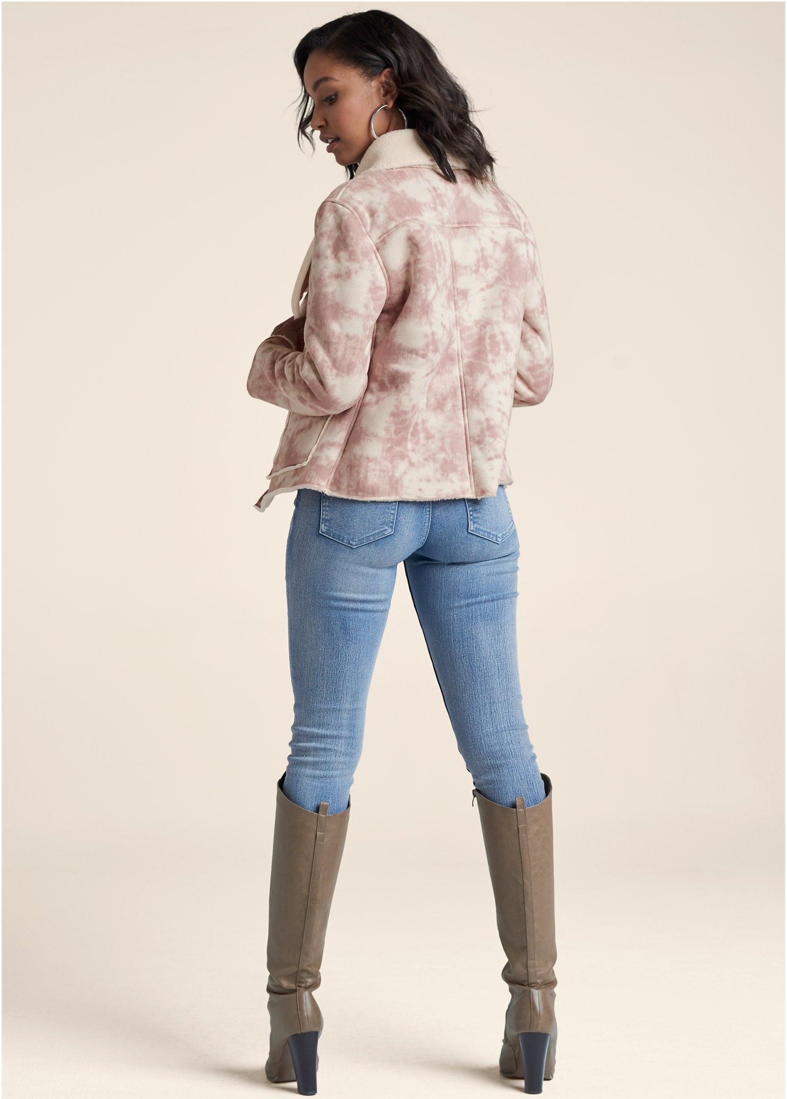 Faux-Suede Tie-Dye Jacket - White & Pink Product Image