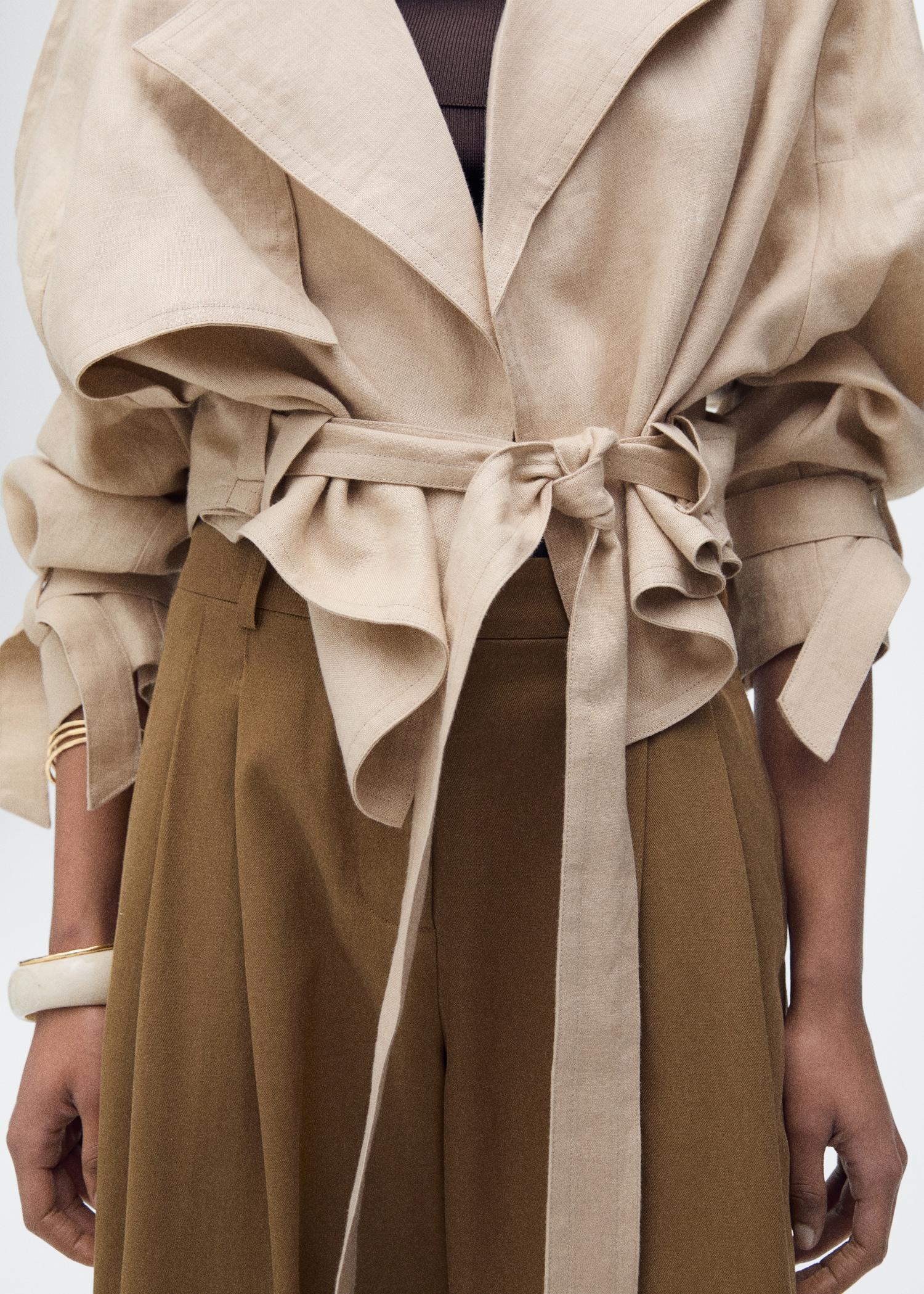 Linen jacket with belt - Women | MANGO USA Product Image