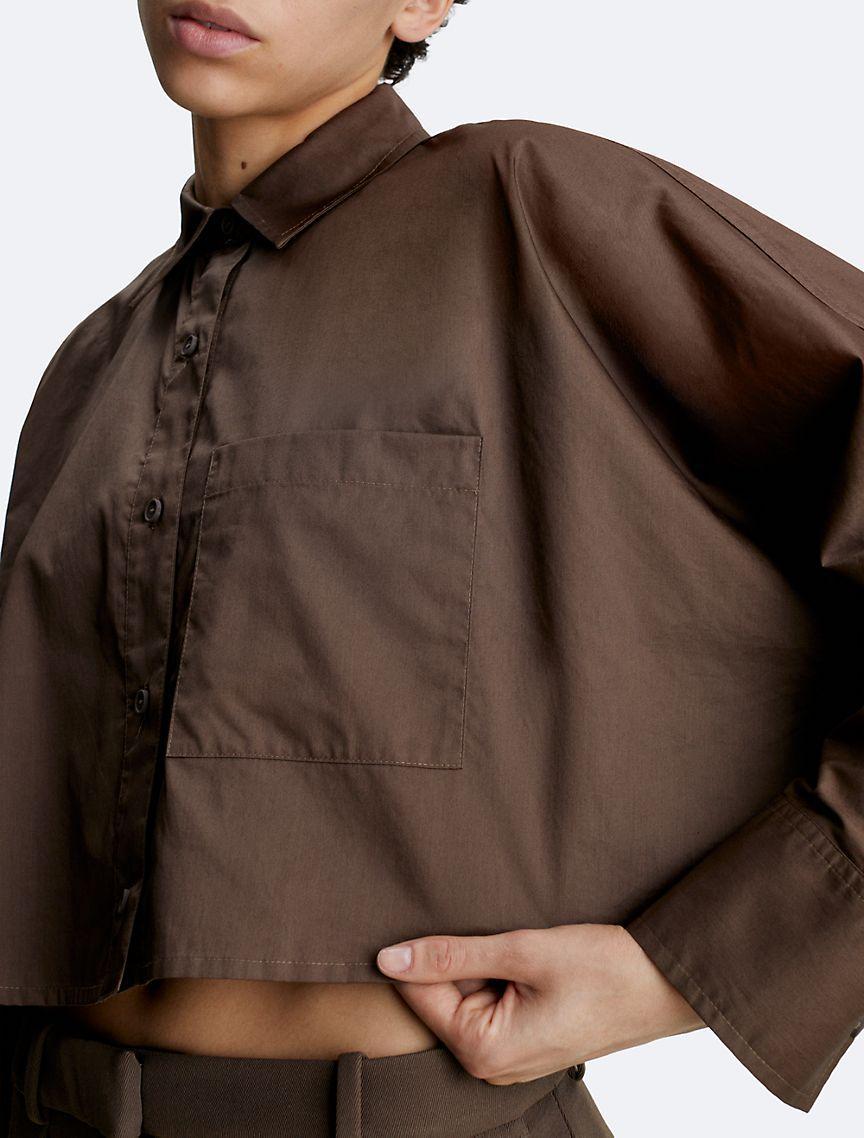 Calvin Klein Women's Cropped Dolman Relaxed Button-Down Shirt - Brown - 42 Product Image