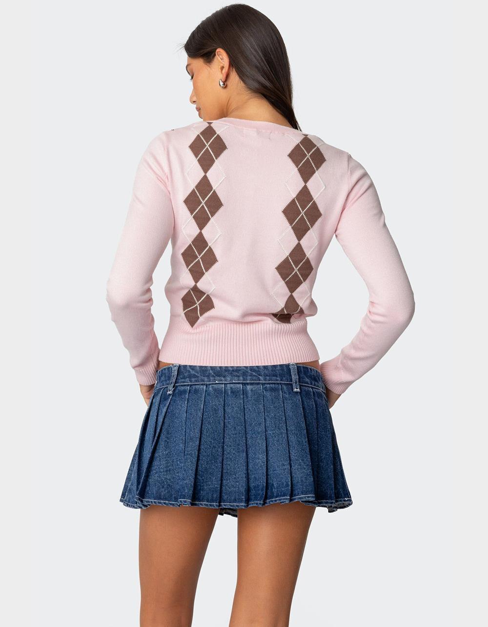 EDIKTED Argyle V-Neck Knit Sweater Product Image