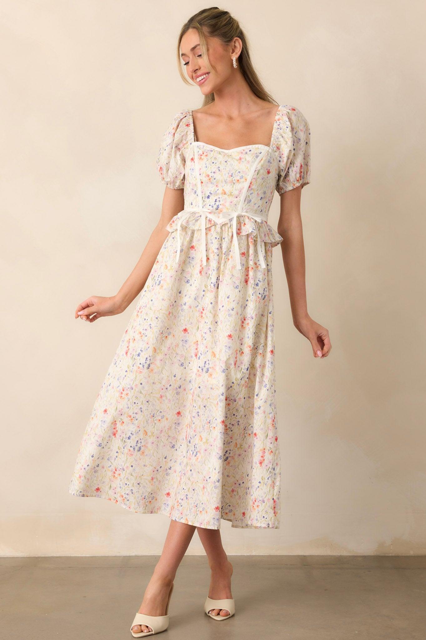 Safe Haven Ivory Cotton Floral Midi Dress Product Image
