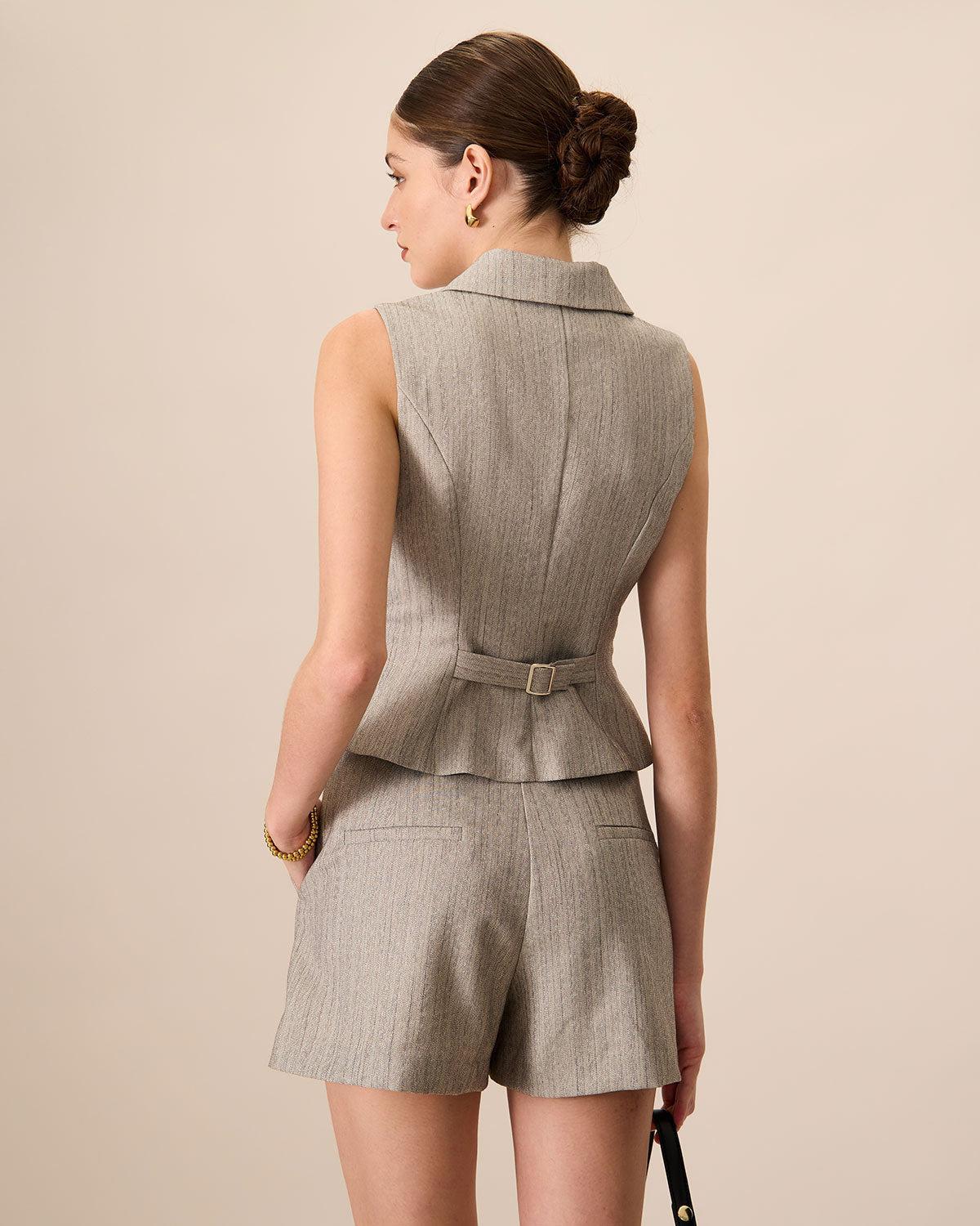 Women's Grey Lapel Single-Breasted Vest Female Product Image