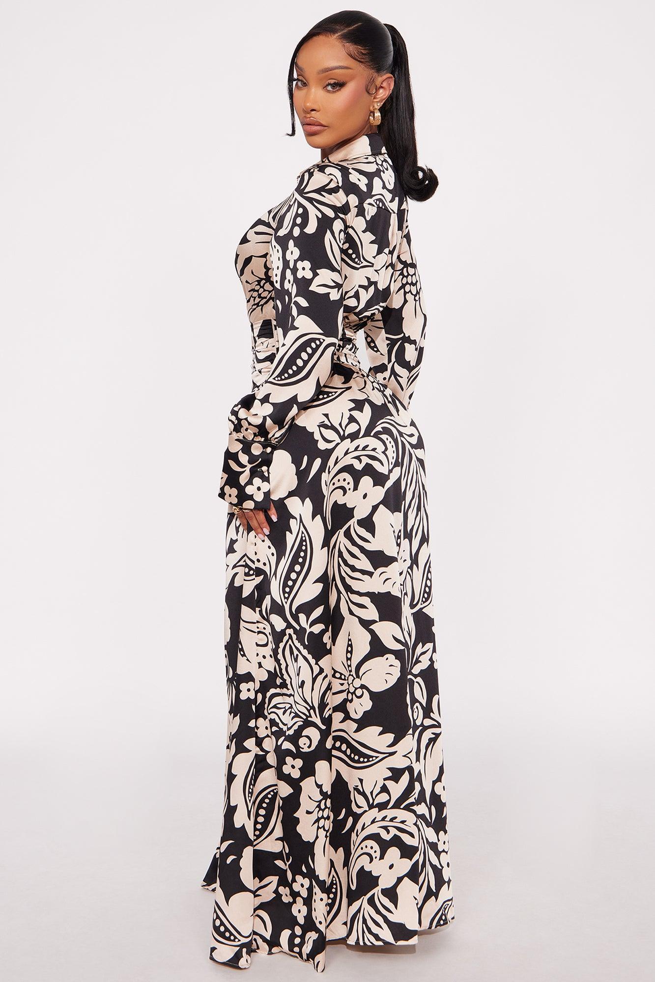 Alison Satin Floral Maxi Dress - Black/combo Product Image